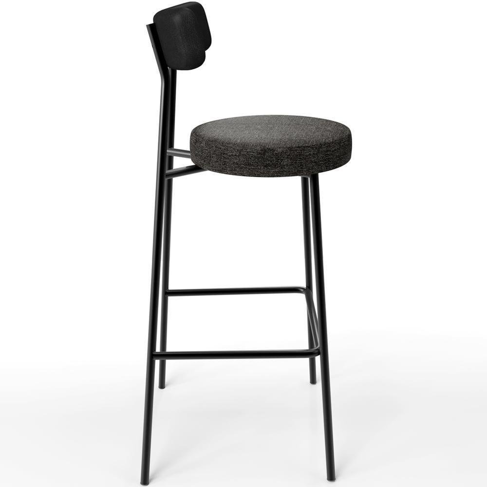 Kit 04 Banquetas Alta Bar Cozinha Sala De Jantar Milão L02 Couríssimo Preto Linho Chumbo - 4