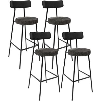 Kit 4 Banquetas Alta Milão L02 Assento Linho Base Aço Encosto Fixo Preto