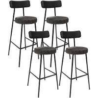 Kit 04 Banquetas Alta Bar Cozinha Sala De Jantar Milão L02 Couríssimo Preto Linho Chumbo - 1