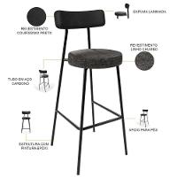 Kit 04 Banquetas Alta Bar Cozinha Sala De Jantar Milão L02 Couríssimo Preto Linho Chumbo - 5