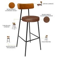 Kit 04 Banquetas Alta Bar Cozinha Sala De Jantar Milão L02 Couríssimo Whisky Marrom - 5
