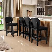 Kit 03 Banquetas Baixa Bar Cozinha E Sala De Jantar Fixa Betta L02 Preto Linho Chumbo - 3