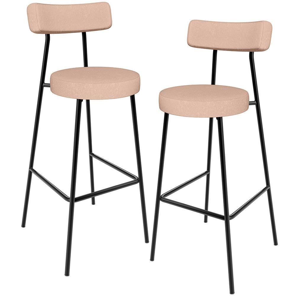 Kit 02 Banquetas Alta Cozinha Bar Sala Jantar Estrutura Em Aço Milão L02 Linho Rosê - 1