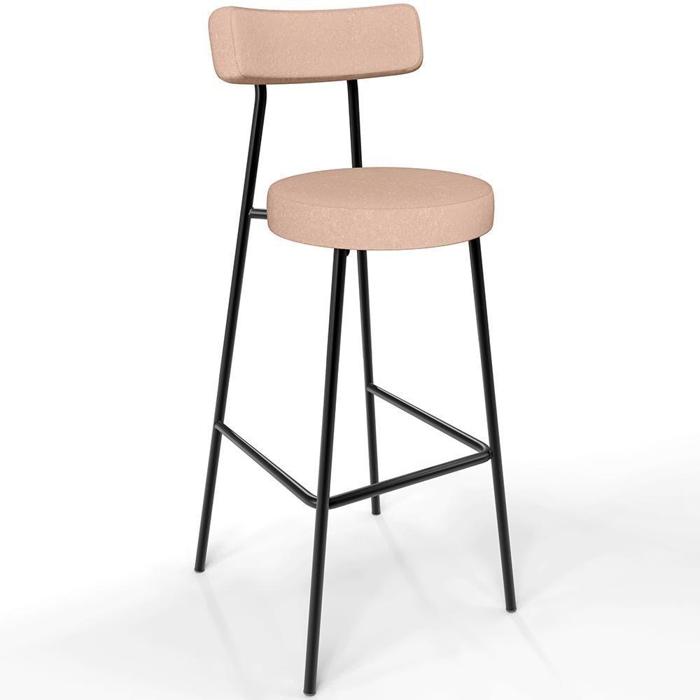 Kit 02 Banquetas Alta Cozinha Bar Sala Jantar Estrutura Em Aço Milão L02 Linho Rosê - 8