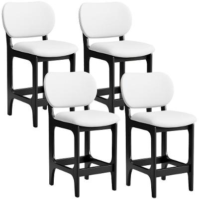 Kit 4 Banquetas Baixa Betta L02 Assento Courino Base Madeira Encosto Fixo Preto