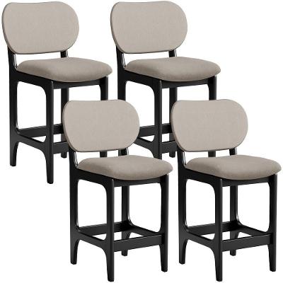 Kit 04 Banquetas Baixa Bar Cozinha E Sala De Jantar Fixa Betta L02 Preto Linho Bege