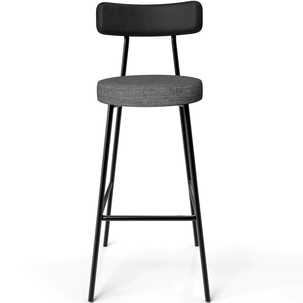 Kit 02 Banquetas Alta Cozinha Sala Jantar Milão L02 Couríssimo Preto Linho Cinza Escuro - 7