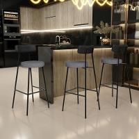 Kit 02 Banquetas Alta Cozinha Sala Jantar Milão L02 Couríssimo Preto Linho Cinza Escuro - 2