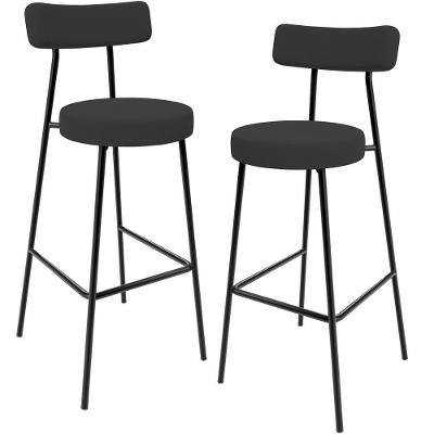 Kit 02 Banquetas Alta Cozinha Bar Sala Jantar Estrutura Em Aço Milão L02 Suede Preto