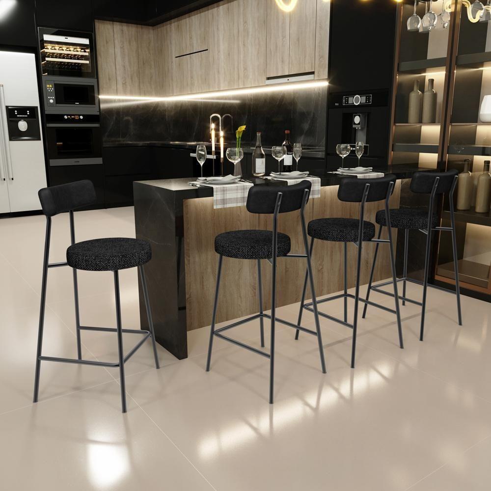 Banqueta Baixa Cozinha E Sala De Jantar Bancada Milão L02 Couríssimo Preto Linho Chumbo - 5