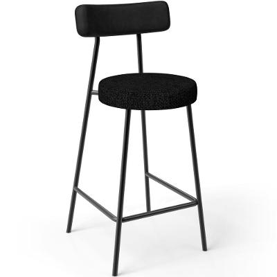 Banqueta Baixa Cozinha E Sala De Jantar Bancada Milão L02 Couríssimo Preto Linho Chumbo