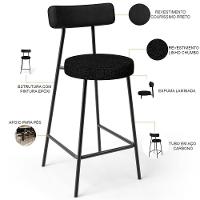 Banqueta Baixa Cozinha E Sala De Jantar Bancada Milão L02 Couríssimo Preto Linho Chumbo - 3