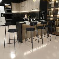 Banqueta Baixa Cozinha E Sala De Jantar Bancada Milão L02 Couríssimo Preto Linho Chumbo - 5