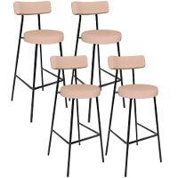 Kit 04 Banquetas Altas Bar Cozinha Sala De Jantar Em Aço Milão L02 Linho Rosê - 1