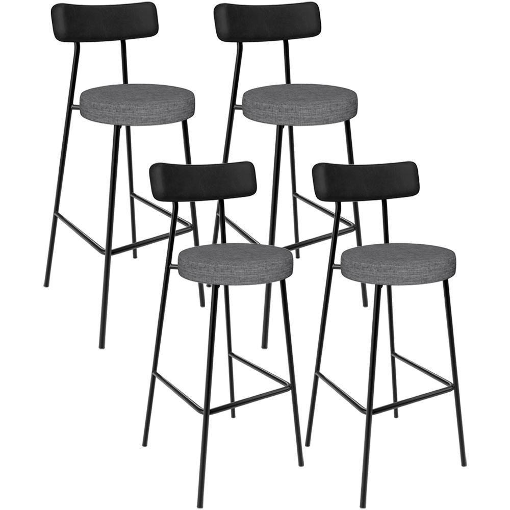 Kit 04 Banquetas Alta Cozinha Sala Jantar Milão L02 Couríssimo Preto Linho Cinza Escuro - 1