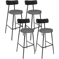 Kit 04 Banquetas Alta Cozinha Sala Jantar Milão L02 Couríssimo Preto Linho Cinza Escuro - 1