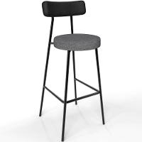 Kit 04 Banquetas Alta Cozinha Sala Jantar Milão L02 Couríssimo Preto Linho Cinza Escuro - 2