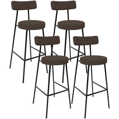 Kit 04 Banquetas Alta Bar Cozinha Sala De Jantar Em Aço Milão F01 Suede Marrom