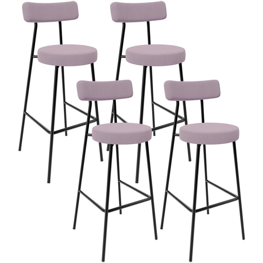 Kit 04 Banquetas Altas Bar Cozinha Sala De Jantar Em Aço Milão L02 Suede Rosê - 1