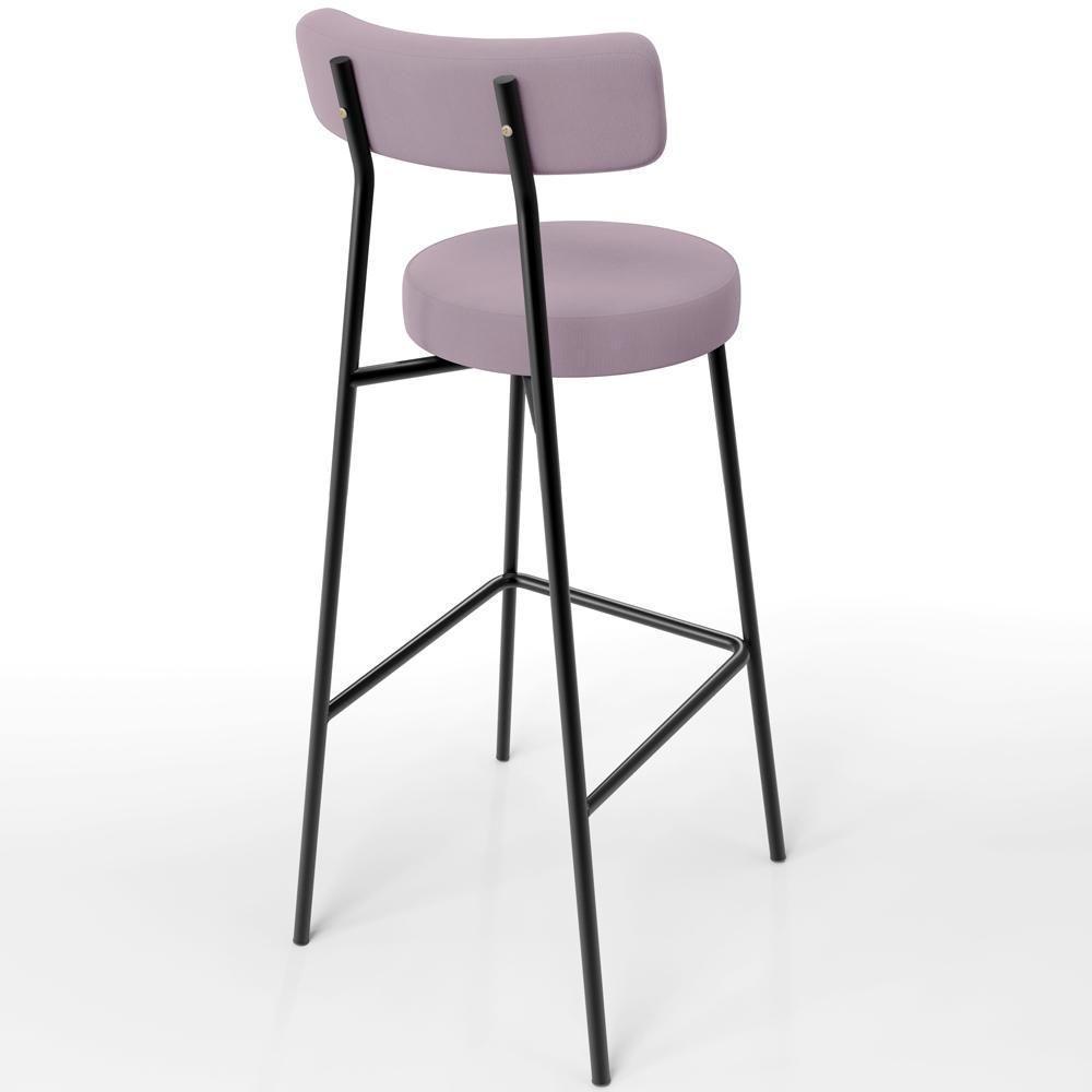 Kit 04 Banquetas Altas Bar Cozinha Sala De Jantar Em Aço Milão L02 Suede Rosê - 3