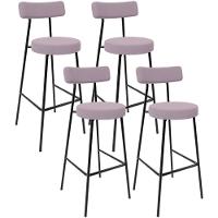 Kit 04 Banquetas Altas Bar Cozinha Sala De Jantar Em Aço Milão L02 Suede Rosê - 1