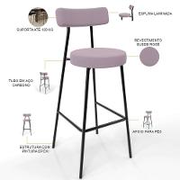 Kit 04 Banquetas Altas Bar Cozinha Sala De Jantar Em Aço Milão L02 Suede Rosê - 7