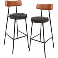 Kit 02 Banquetas Alta Cozinha Sala De Jantar Milão L02 Couríssimo Camel Linho Chumbo - 1