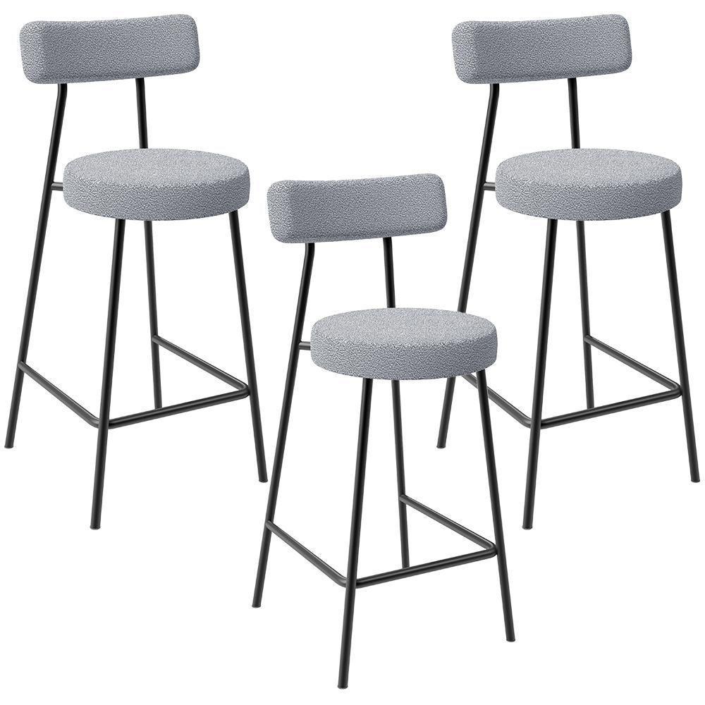 Kit 03 Banquetas Baixa Para Cozinha Sala De Jantar Bar Bancada Milão L02 Bouclê Cinza - 1