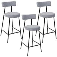Kit 03 Banquetas Baixa Para Cozinha Sala De Jantar Bar Bancada Milão L02 Bouclê Cinza - 1