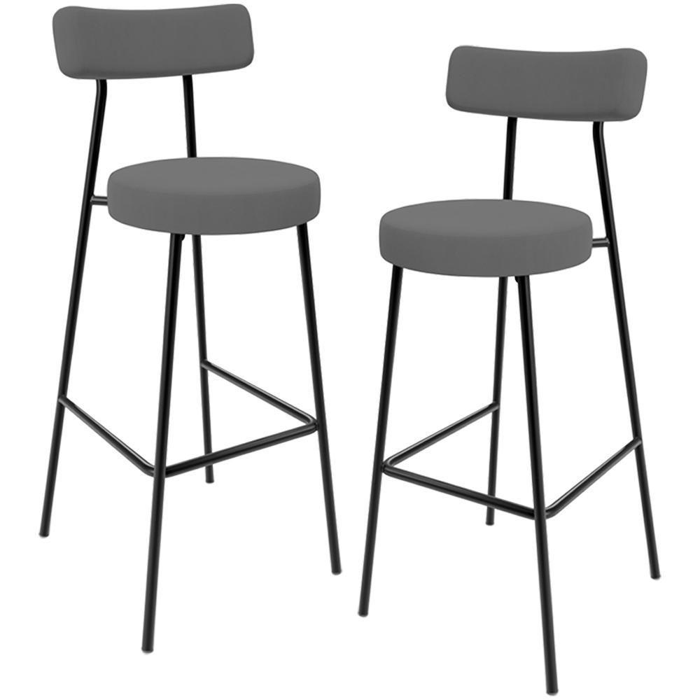Kit 02 Banquetas Alta Cozinha Bar Sala Jantar Estrutura Em Aço Milão L02 Suede Cinza - 1