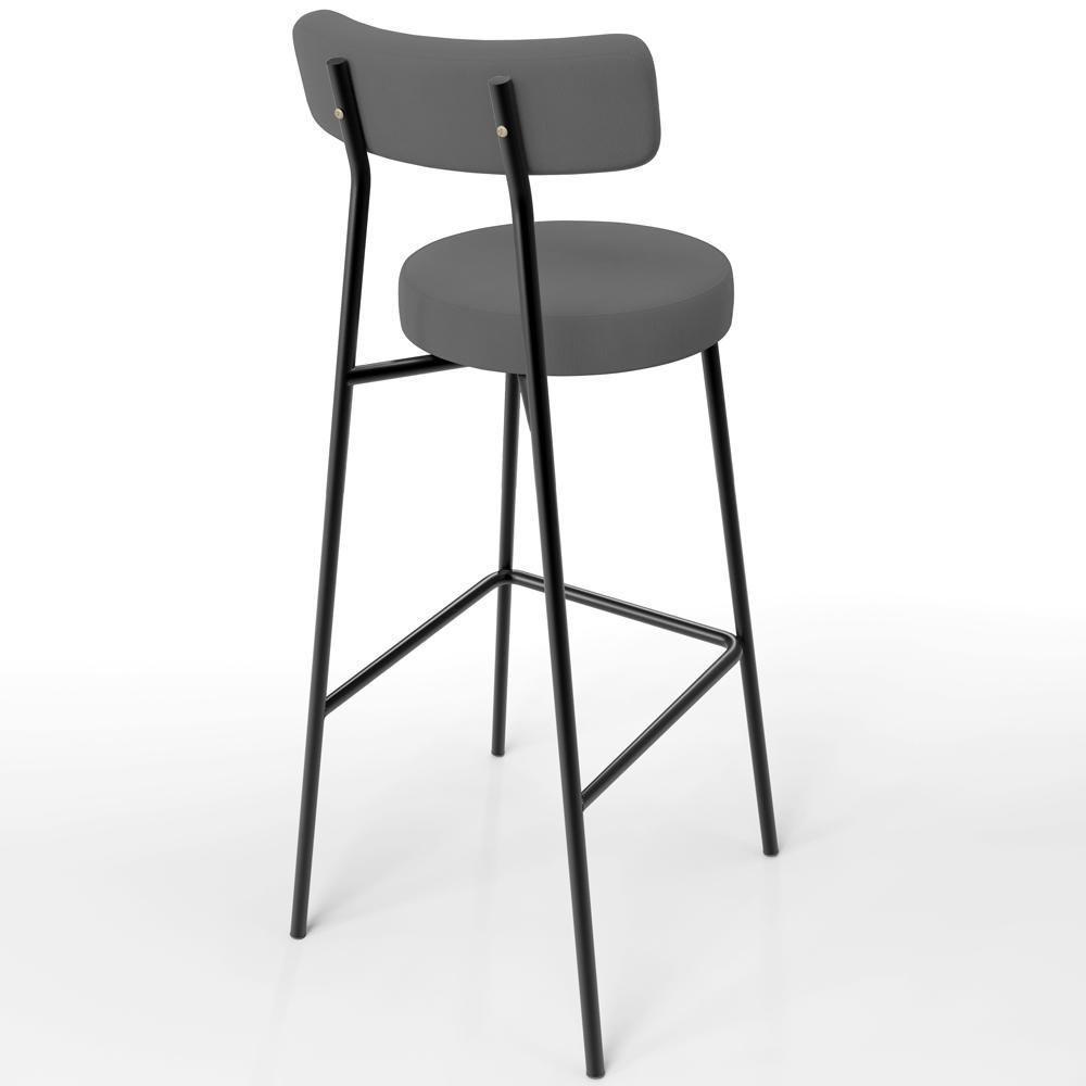 Kit 02 Banquetas Alta Cozinha Bar Sala Jantar Estrutura Em Aço Milão L02 Suede Cinza - 5