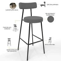 Kit 02 Banquetas Alta Cozinha Bar Sala Jantar Estrutura Em Aço Milão L02 Suede Cinza - 7