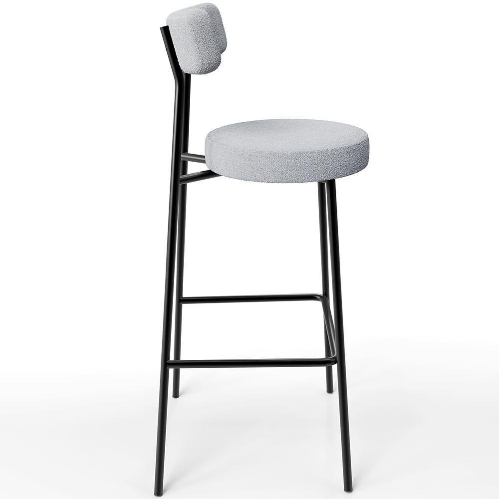 Kit 04 Banquetas Altas Bar Cozinha Sala De Jantar Em Aço Milão L02 Bouclê Cinza - 8