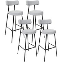 Kit 04 Banquetas Altas Bar Cozinha Sala De Jantar Em Aço Milão L02 Bouclê Cinza - 1