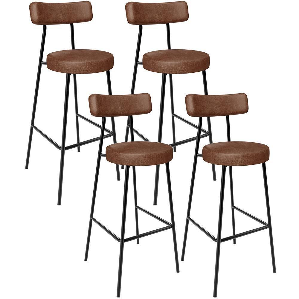 Kit 04 Banquetas Altas Bar Cozinha Sala De Jantar Em Aço Milão L02 Couríssimo Marrom - 1