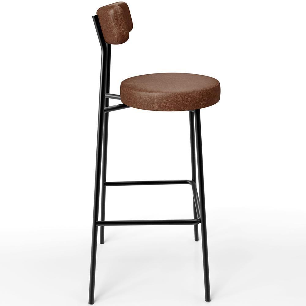 Kit 04 Banquetas Altas Bar Cozinha Sala De Jantar Em Aço Milão L02 Couríssimo Marrom - 5