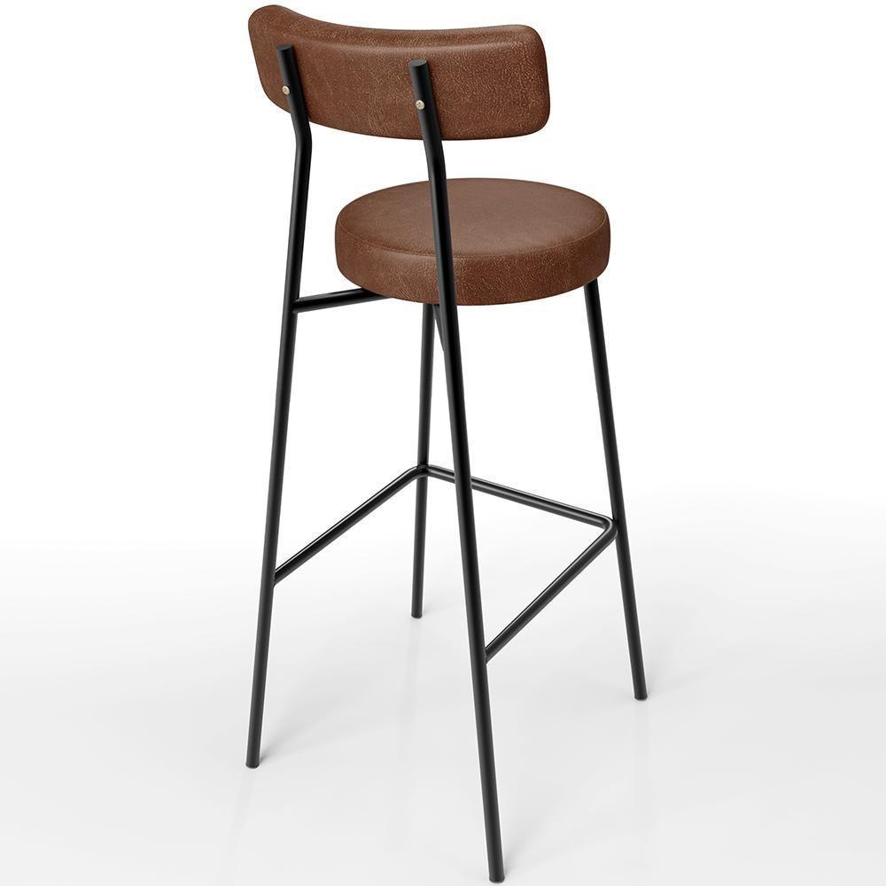 Kit 04 Banquetas Altas Bar Cozinha Sala De Jantar Em Aço Milão L02 Couríssimo Marrom - 8