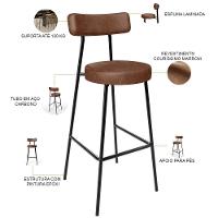 Kit 04 Banquetas Altas Bar Cozinha Sala De Jantar Em Aço Milão L02 Couríssimo Marrom - 7