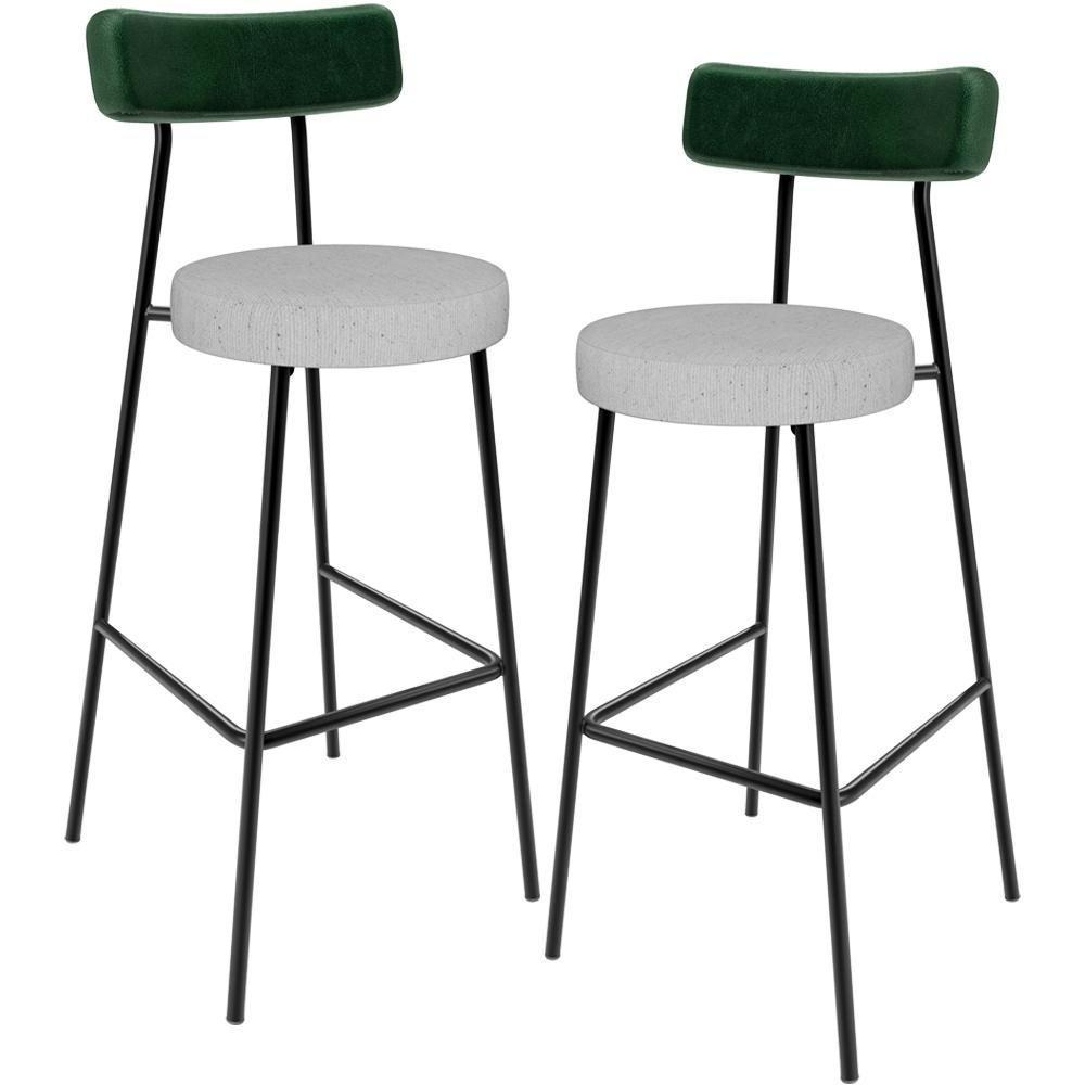 Kit 02 Banquetas Alta Cozinha Bar Sala De Jantar Milão L02 Facto Verde Musgo Linho Cinza - 1