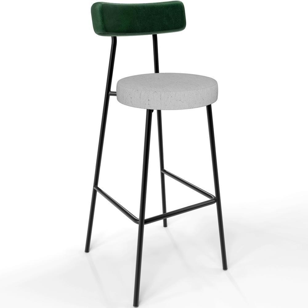 Kit 02 Banquetas Alta Cozinha Bar Sala De Jantar Milão L02 Facto Verde Musgo Linho Cinza - 4