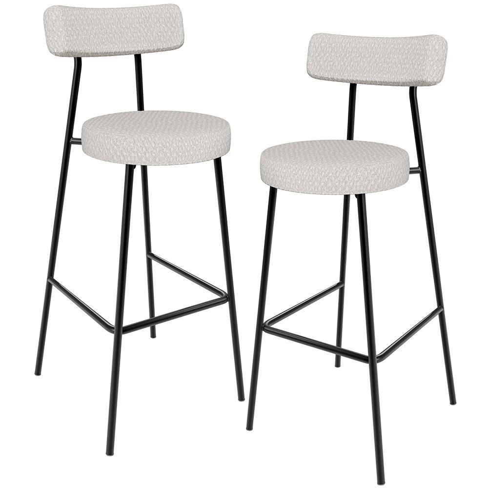 Kit 02 Banquetas Alta Cozinha Bar Sala Jantar Estrutura Em Aço Milão L02 Bouclê Cru - 1