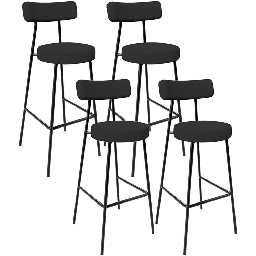 Kit 04 Banquetas Altas Bar Cozinha Sala De Jantar Em Aço Milão L02 Bouclê Preto - 1