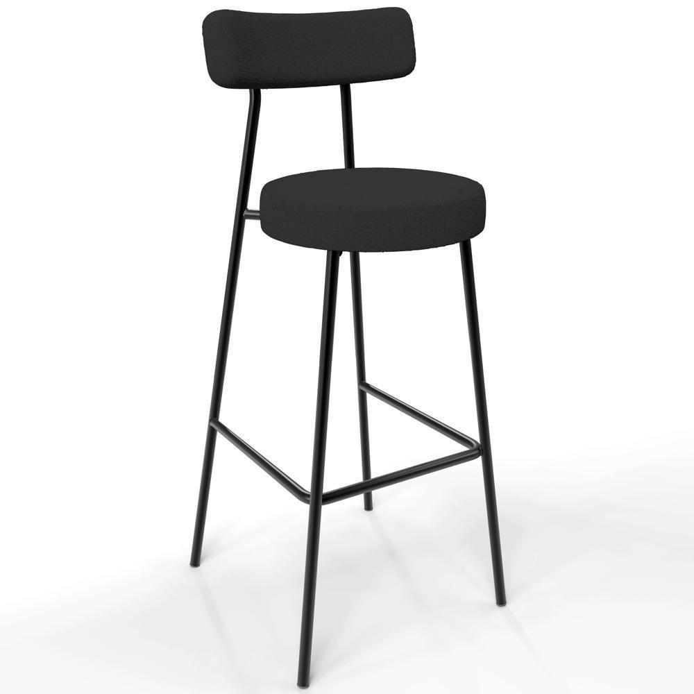 Kit 04 Banquetas Altas Bar Cozinha Sala De Jantar Em Aço Milão L02 Bouclê Preto - 7