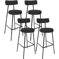 Kit 04 Banquetas Altas Bar Cozinha Sala De Jantar Em Aço Milão L02 Bouclê Preto - 1