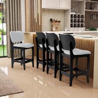 Kit 04 Banquetas Baixa Bar Cozinha E Sala De Jantar Fixa Betta L02 Preto Linho Cinza - 2