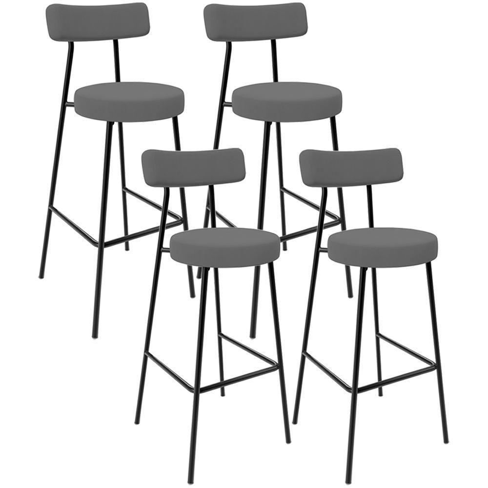 Kit 04 Banquetas Altas Bar Cozinha Sala De Jantar Em Aço Milão L02 Suede Cinza - 1