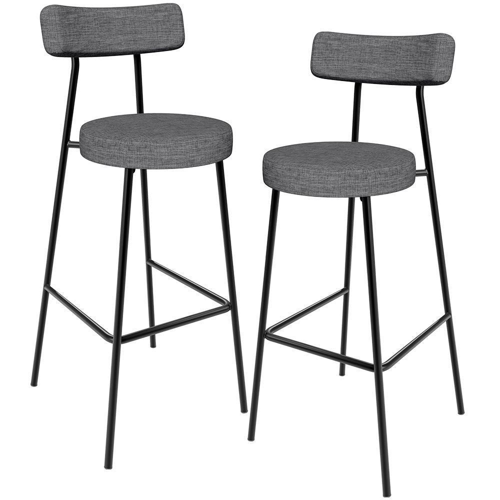 Kit 02 Banquetas Alta Cozinha Bar Sala Jantar Estrutura Em Aço Milão L02 Linho Cinza Escuro - 1