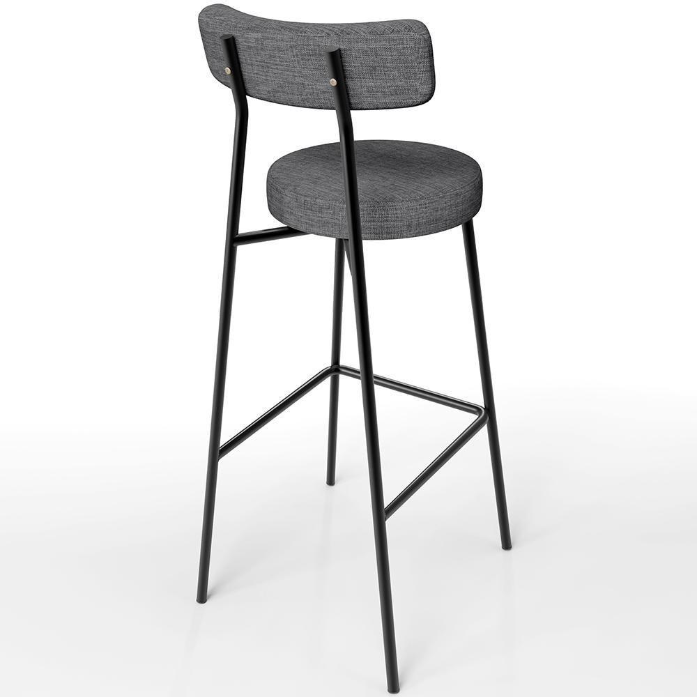 Kit 02 Banquetas Alta Cozinha Bar Sala Jantar Estrutura Em Aço Milão L02 Linho Cinza Escuro - 2