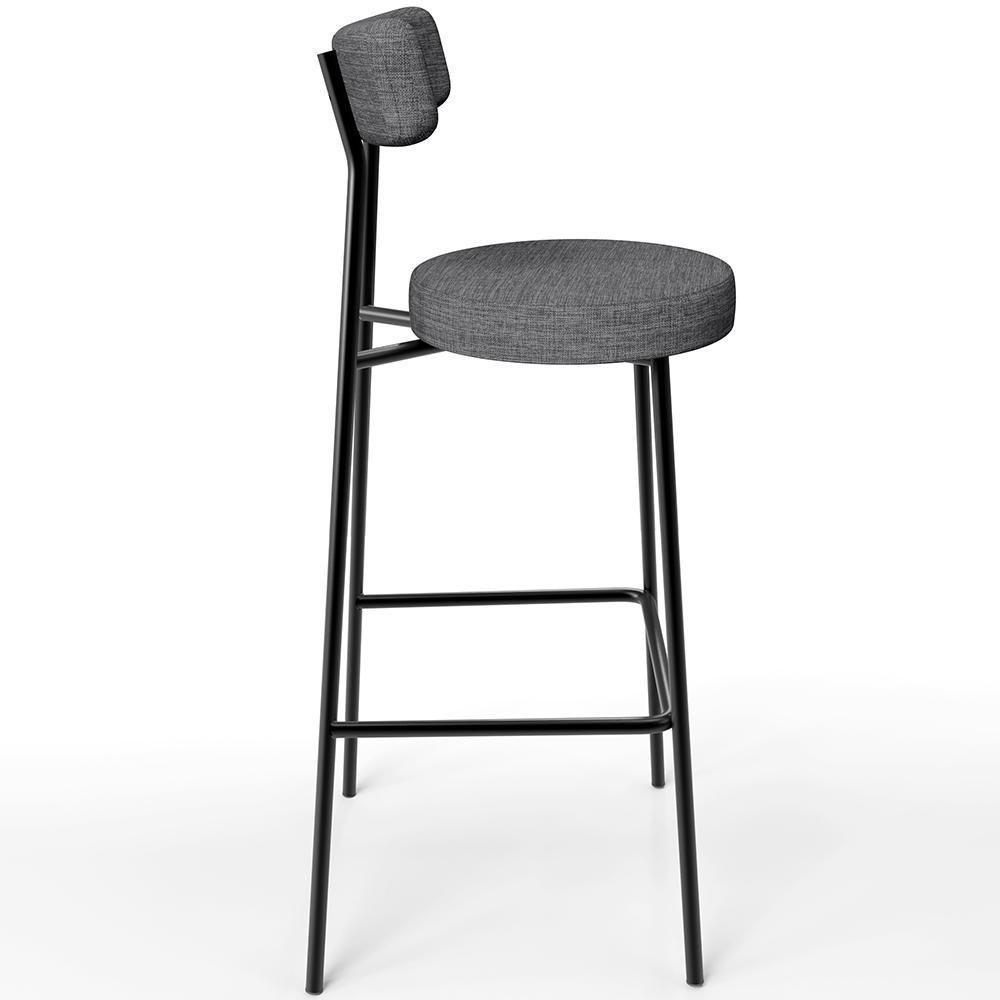 Kit 02 Banquetas Alta Cozinha Bar Sala Jantar Estrutura Em Aço Milão L02 Linho Cinza Escuro - 3