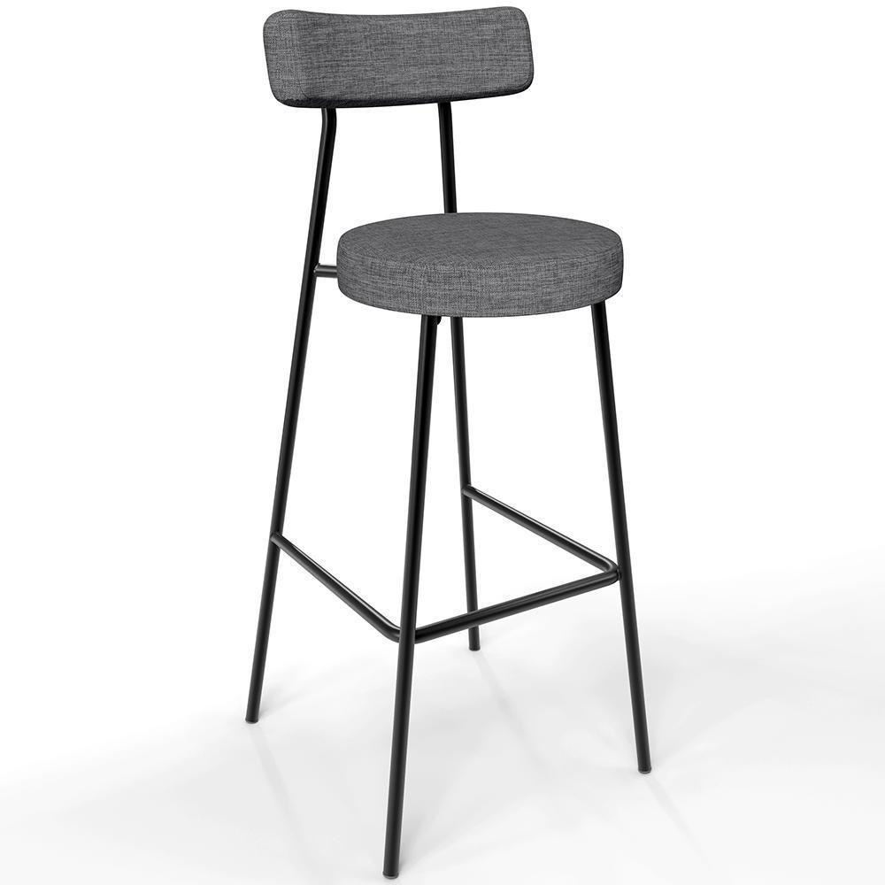 Kit 02 Banquetas Alta Cozinha Bar Sala Jantar Estrutura Em Aço Milão L02 Linho Cinza Escuro - 7